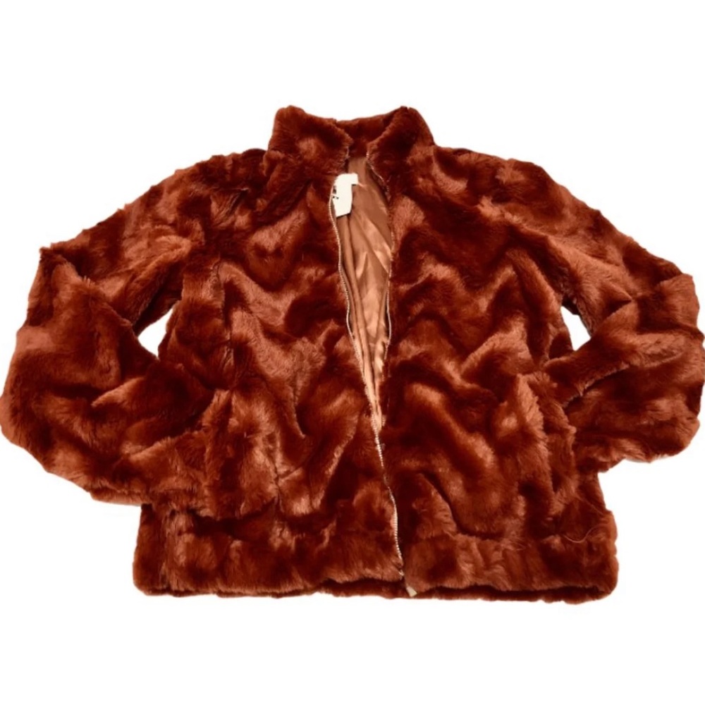 Tilly’s West of Melrose Faux-Fur Chevron Bomber Jacket [XS] NWT